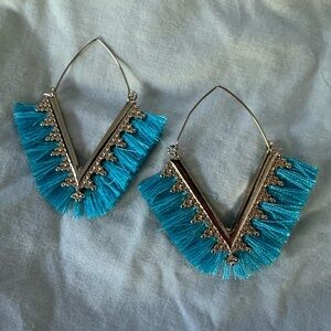 Silver and Blue Fringe Earrings